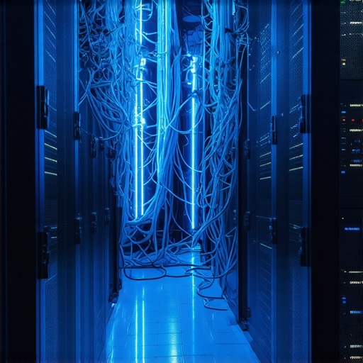 Serverska soba sa plavim svjetlima i kablovima