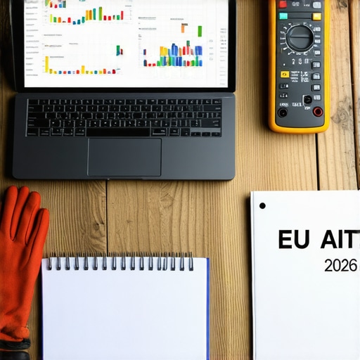 AI Audit Workshop Setup 2026 Technical workspace for conducting a professional AI audit in 2026 including law books and data tools.