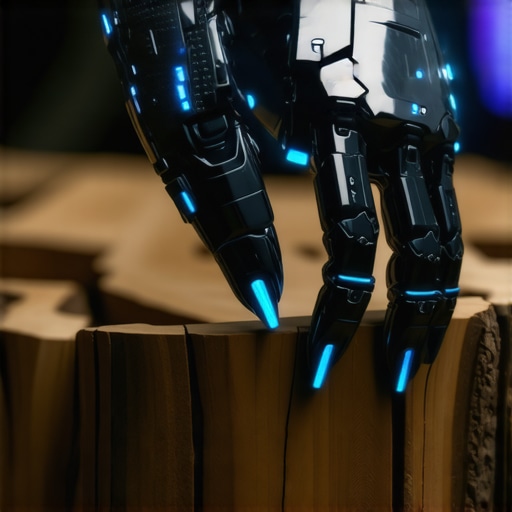 Bionička ruka sa senzorima dodira dodiruje drvo u radionici