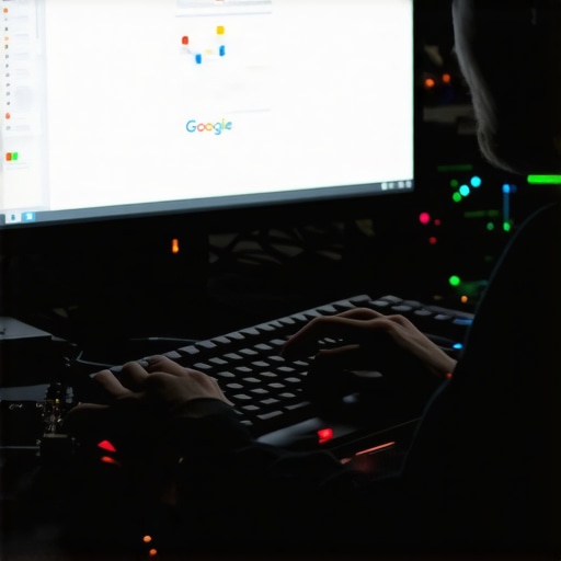 Hands typing on keyboard with Google AI certificate on background screen
