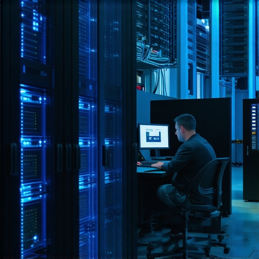 Moderna AI server sala sa GPU jedinicama i tehničarem