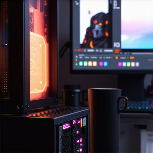 Close-up of a powerful PC rendering AI video in a dark room