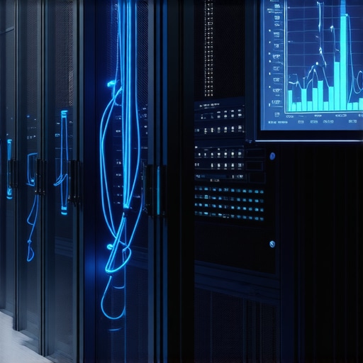 AI recruitment algorithm analyzing candidate data and resumes in a dark server room setting