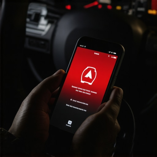 Očitavanje grešaka na automobilu pomoću pametnog telefona i OBD2 adaptera u mračnoj garaži