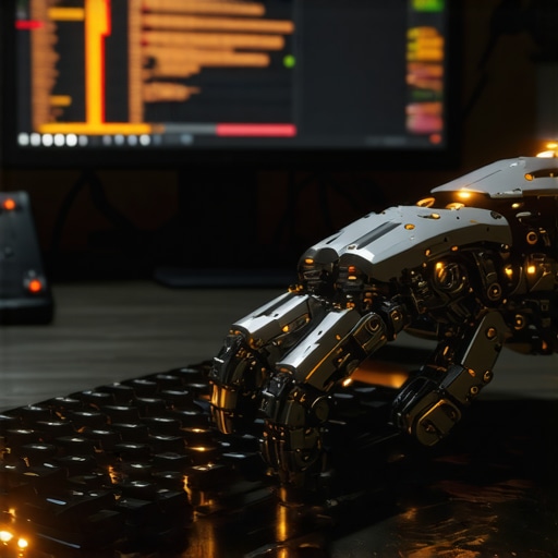 Mehanička ruka kuca na tastaturi u digitalnoj radionici