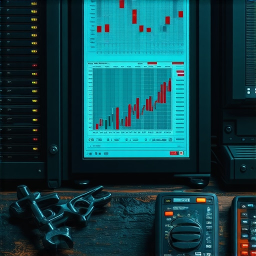 Professional dashboard showing AI metrics and financial data in a tech workshop environment
