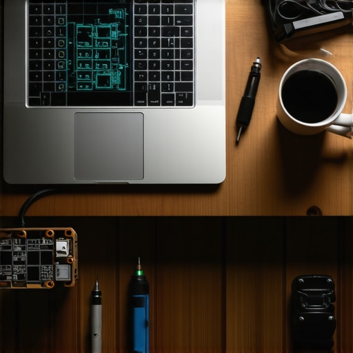 Radni sto sa laptopom i alatima koji simbolizuje spajanje AI tehnologije i praktičnog rada