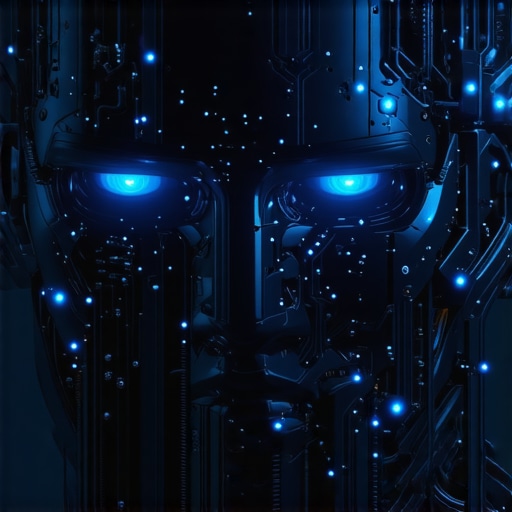 Detaljan prikaz glave AI NPC-a sa vidljivim neuronskim mrežama u mračnom studiju