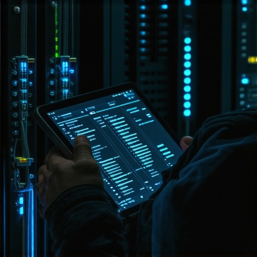 Radnik vrši inspekciju servera u firmi tražeći sigurnosne propuste u AI sistemu