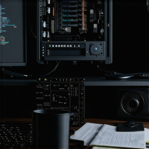 Close-up of a DIY AI workstation with powerful GPU and coding monitors