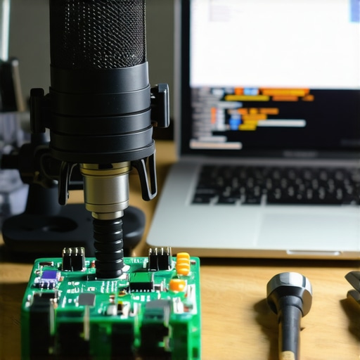 Professional DIY setup for practicing English with an AI bot showing hardware and code.