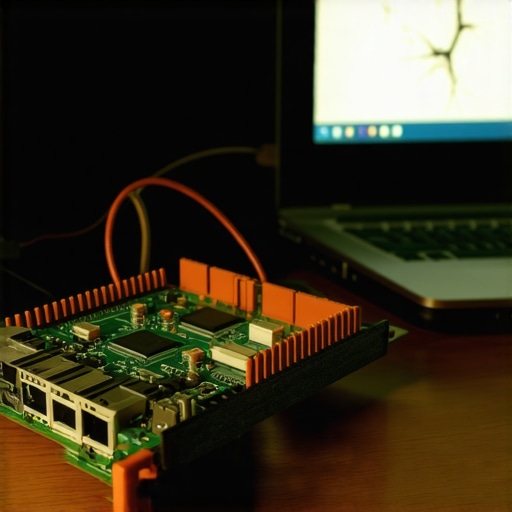 DIY AI Firewall Setup at Home Close-up of a DIY home server with Raspberry Pi and tangled cables for network security