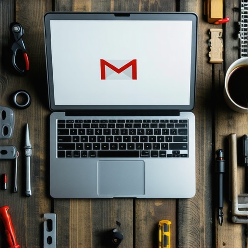 High-tech laptop and mechanical tools on a workbench for AI email optimization