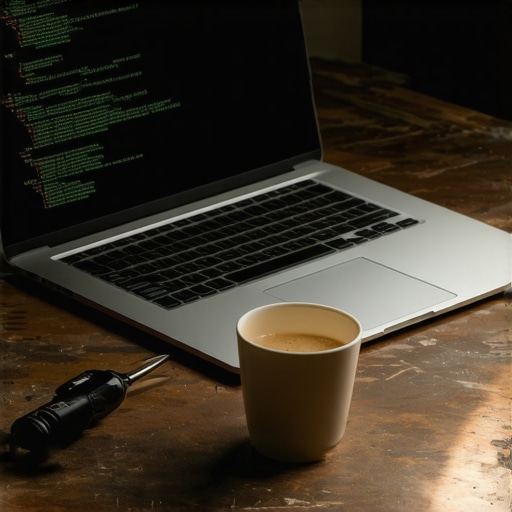 Laptop sa kodom za AI preporuke na radnom stolu majstora