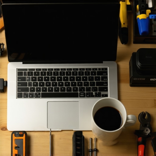 DIY AI Implementacija za male firme Radni sto sa laptopom i alatom za popravke simbolizuje AI za male firme.