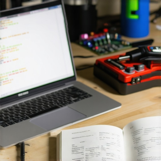 AI language learning workspace with code and hardware