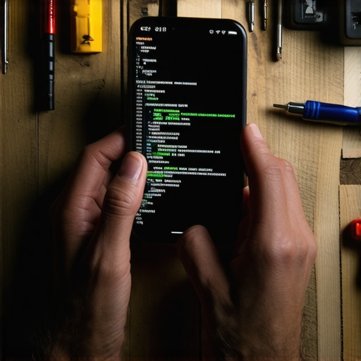 Close up of setting up AI parental controls on a mobile phone using terminal code on a workshop table.