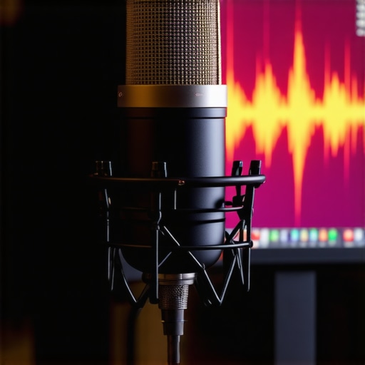 Professional home podcast studio with AI audio tools and acoustic treatment.