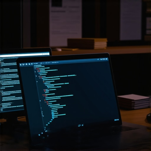 Close-up of a workshop laptop running AI scripts for candidate screening.