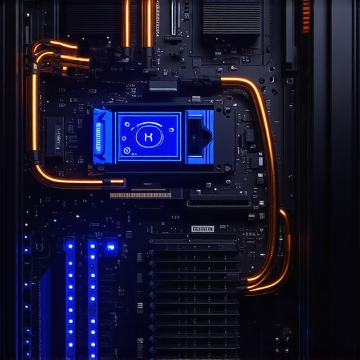 Close up of a custom built AI server with high-end GPU and DIY cooling system in a workshop.