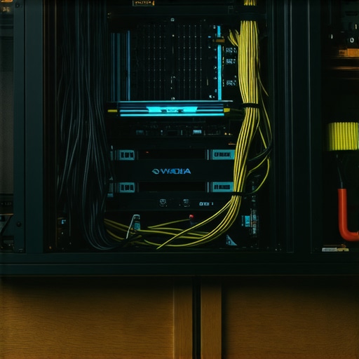 Close up of a homemade local AI server with GPU and cables in a workshop environment.