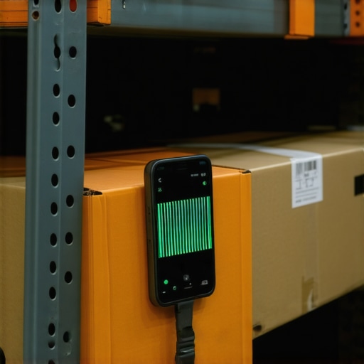DIY AI Warehouse Scanner Setup Smartphone mounted on a metal shelf scanning inventory in a warehouse