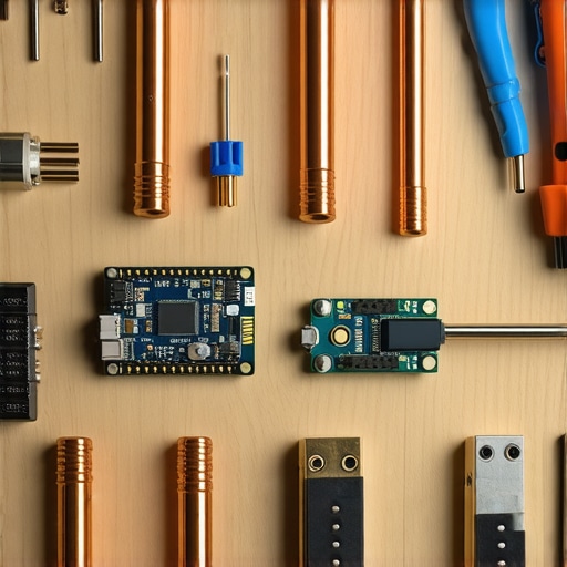 ESP32 microcontroller and water sensors on a workshop table for a DIY water saving project