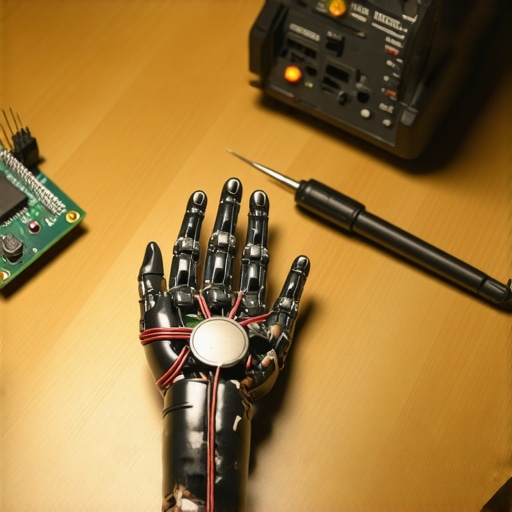 Bionička ruka u izradi na radnom stolu sa elektronikom