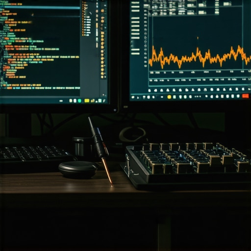 Close up of a programmer workstation with LSTM code and price charts for AI training