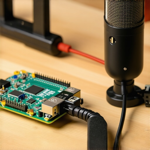 DIY Lokalni Glasovni Asistent Hardver Raspberry Pi i mikrofon na radnom stolu za lokalni AI asistent