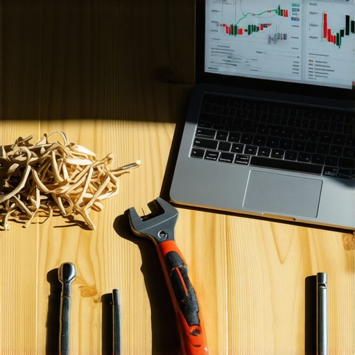 Laptop i alat na radnom stolu prikazuju spoj AI tehnologije i zanatskog rada.