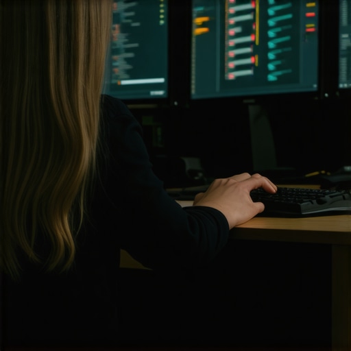 Djevojka programira u modernom IT okruženju sa fokusom na tastaturu i kod