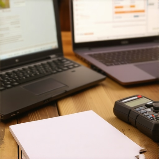 Digitalni zanatlija: Radni prostor virtuelnog asistenta Radni sto sa laptopom i alatima za mjerenje, simbolizuje ozbiljan pristup online poslovima