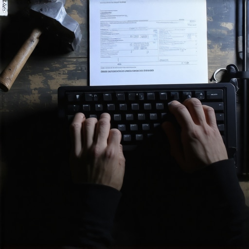 Efikasno pisanje žalbe banci uz pomoć vještačke inteligencije Ruke tipkaju žalbu banci na tastaturi sa čekićem u pozadini