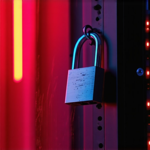 Fizička sigurnost AI servera 2026 Metalni katanac na serveru koji simbolizira sigurnost podataka firme