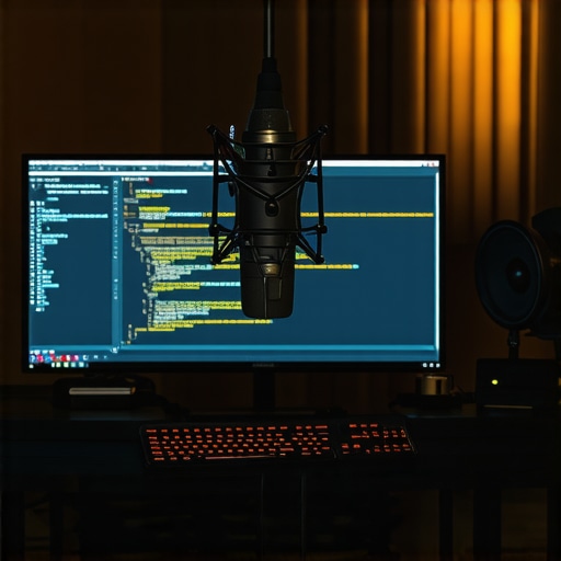 Hands-free coding workstation 2026 Developer using voice-to-code setup with XLR microphone and Llama 4 locally