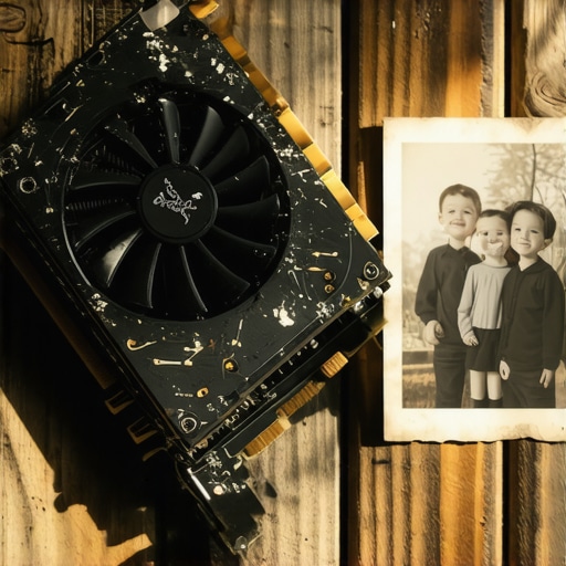 Grafička kartica pored stare fotografije na drvenom stolu