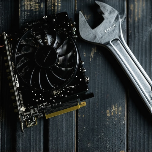 GPU and wrench on a wooden workbench representing machine learning and DIY spirit