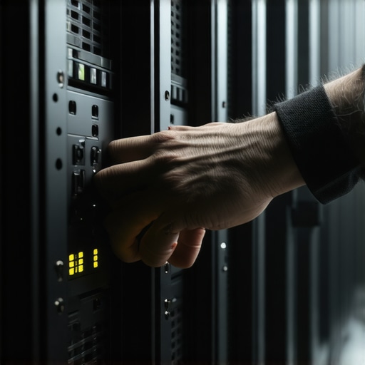 A human hand operating a manual override lever on an AI server cabinet.
