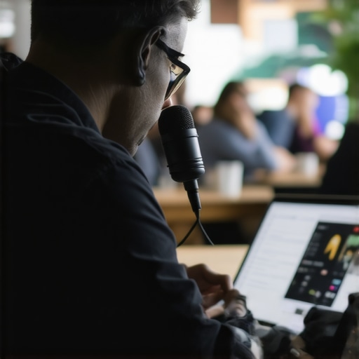 Professional using Krisp.ai in a busy cafe setting