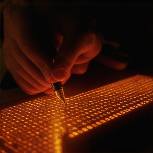 Čovjek piše nalivperom preko digitalnog tableta sa AI kodom