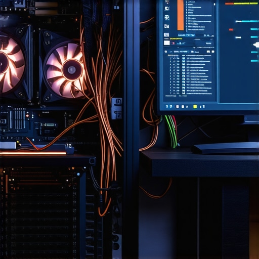 Close up of a powerful DIY PC for running local AI models with visible GPU cooling.