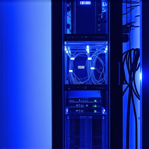 A professional DIY AI server rack with blue lighting and cable management