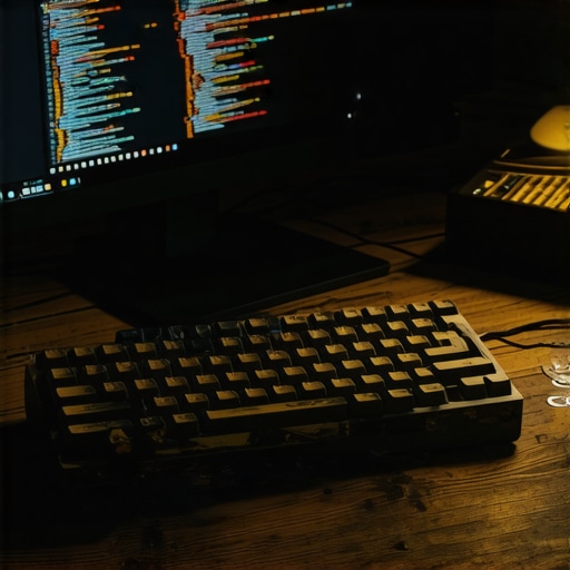 Mehanička tastatura na radnom stolu sa ekranom u pozadini koji prikazuje AI analizu teksta.