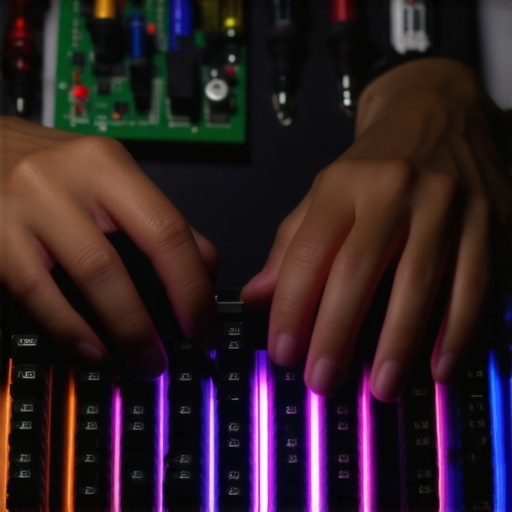 Ženske ruke na tastaturi u tehničkoj radionici sa AI kodom na ekranu