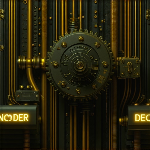 Detaljan prikaz encoder-decoder strukture kao mehaničke mašine u radionici