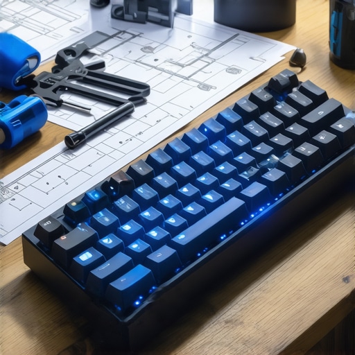 Mehanička tastatura sa AI integracijom na drvenom stolu sa alatima