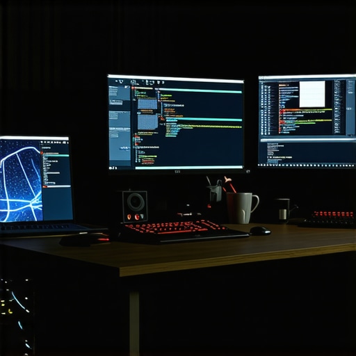 Moderni AI freelance radni prostor 2026 Radni prostor za AI asistenta sa više monitora i računarskom opremom