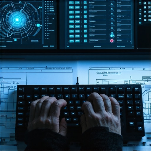 Ruke koje tipkaju na tastaturi u digitalnoj radionici sa AI podacima na ekranu