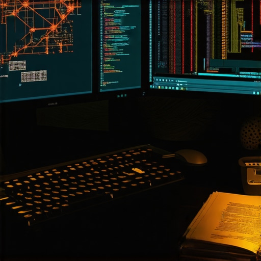 Moderni AI radni prostor 2026 Radni sto AI prompt inųenjera sa kodom i dijagramima u mraānoj sobi